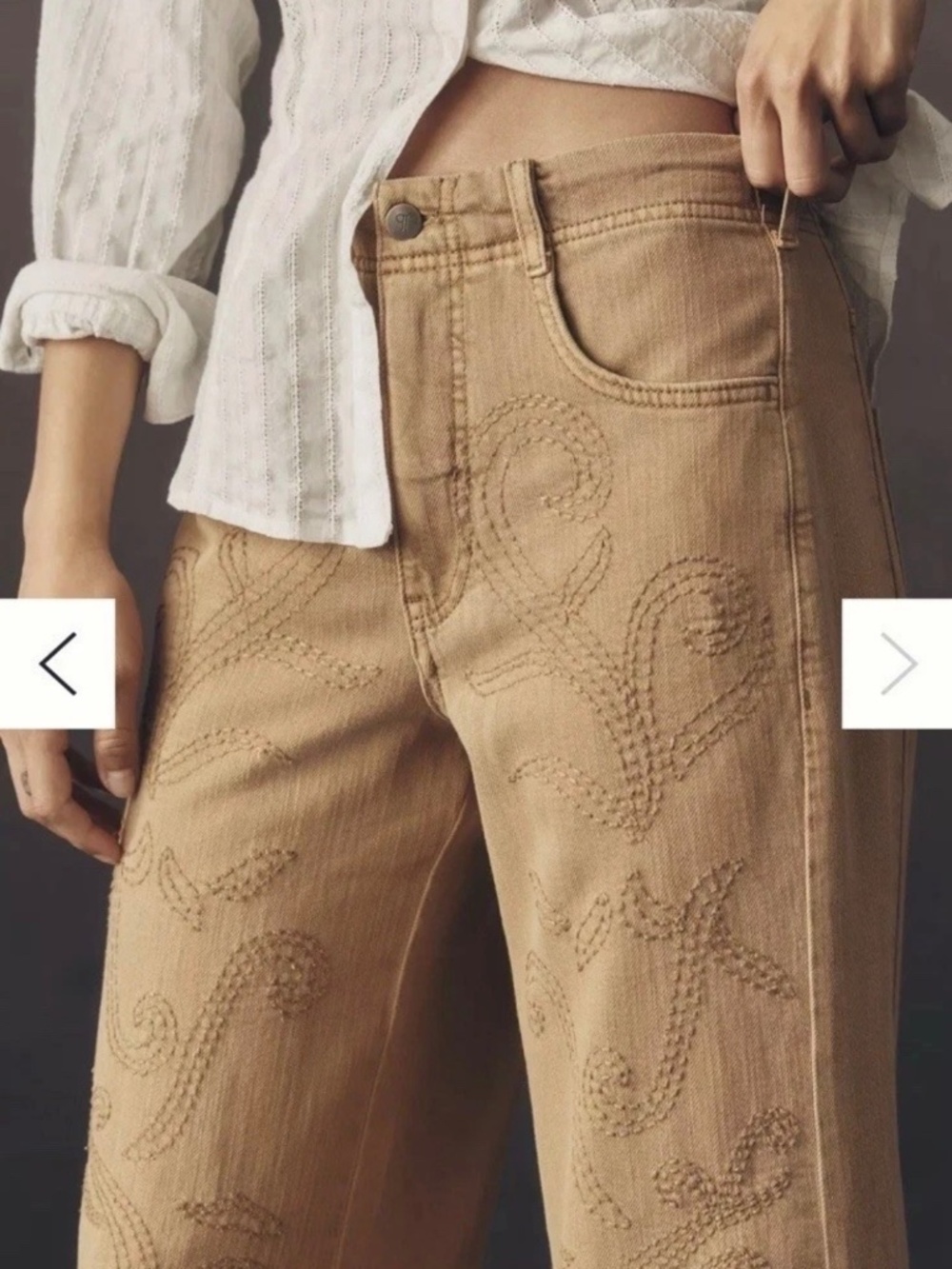 Pilcro The Adi Embroidered Mid-Rise Flare Jeans Frayed Neutral Coffee Size 25 R